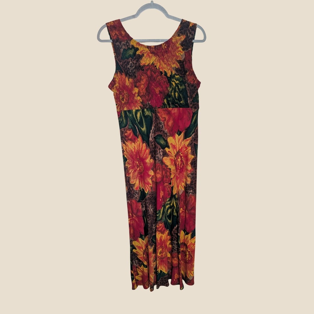 Carole Little Petite Vintage 90s‎ Sunflower Leopard Print Rayon Maxi Dress 10 P